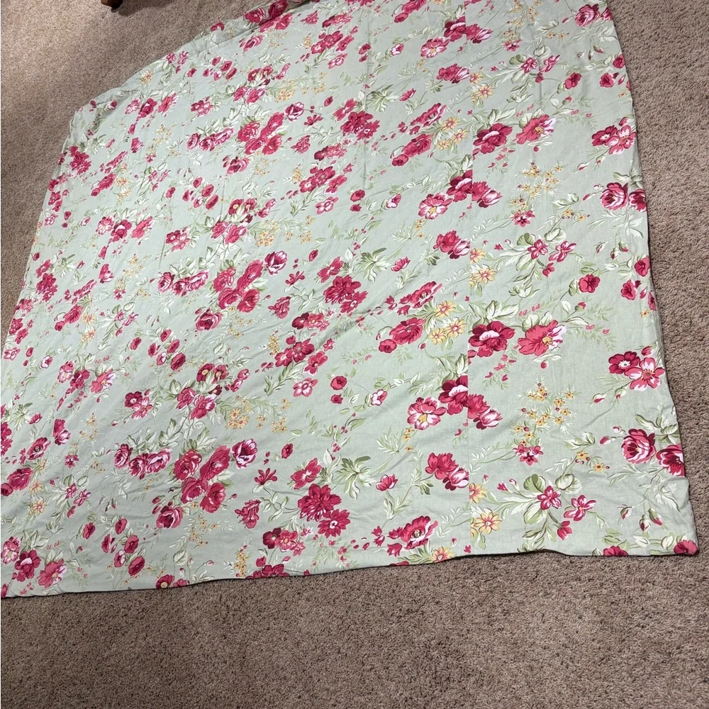 Pottery Barn Full Size Green Manchester Rose Linen Blend Duvet Cover 78 x 86”
